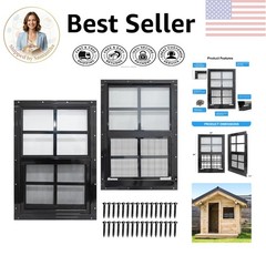 Durable 24×36 Shed Windows with Black Aluminum Frame & Fiberglass Screen, 2 Pack