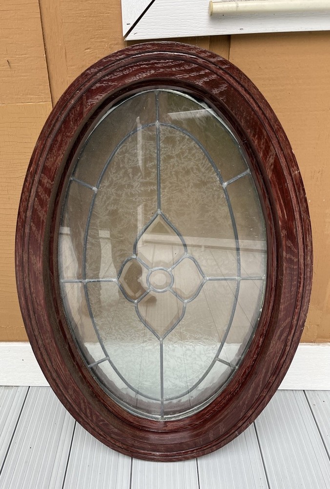OVAL HOUSE/GARDEN SHED WINDOW 34”T x 22.5”W Stained WOOD FRAME Never Used