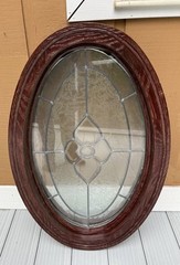 OVAL HOUSE/GARDEN SHED WINDOW 34”T x 22.5”W Stained WOOD FRAME Never Used