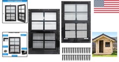 Durable 24×36 Shed Windows with Black Aluminum Frame & Fiberglass Screen, 2 Pack