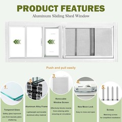 2-Pack 10″x18″ White Sliding Shed Windows with Tempered Glass and Screen
