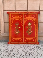 Radha Krishna Hand Painted Wooden Window Religious Hindu Deity Wall Decor Frame