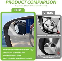 2Pcs Blind Spot Mirror for Car, HD Glass Frameless Convex 360° Wide Angle Adjust