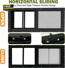 2 Pack 10×18 Sliding Shed Windows Black Tempered Glass Screen Chicken Coop