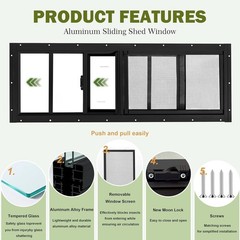 2 Pack Shed Windows, 10″X18″ Sliding Windows, Transom Window W/ Tempered Glass