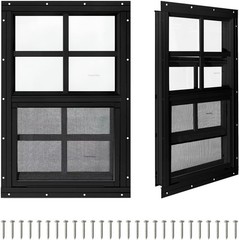 Weather-Resistant Shed Windows – 2 Pack 24″ x 27″ Black Aluminum with Screens