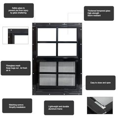 18″ x 23″ Shed Windows with Tempered Glass and Fiberglass 18″x23″ Black