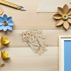6Pcs Mini Wooden Window Frames Khaki Paintable Wood Craft Decor for Dollhouse