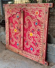 Hand Painted Pink Wooden Window Bone Inlay Designs Indian Floral Wall Decor