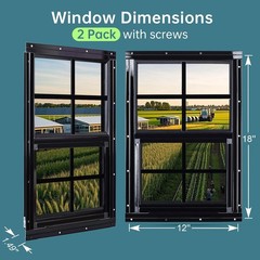 2 Pack Shed Windows 12″x18″ Household Windows with Tempered Glass and Screen