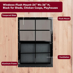 24″ X 36″ Black Shed Windows 2 Pack,Small Windows with Tempered Glass – Flush Mo