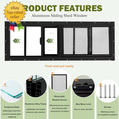 2 Pack Shed Windows, 10″X 18″ Black Sliding Window Suitable for Chicken Coop, Sh