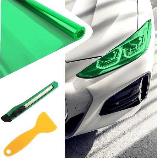 12×47 Inch Self-Adhesive Headlight & Tail Light Tint Film Kit wit Color: Green