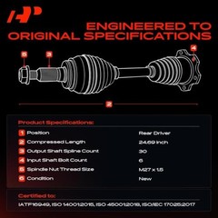 Rear Left Driver Side CV Axle Shaft Assembly Compatible with Rear Driver Side