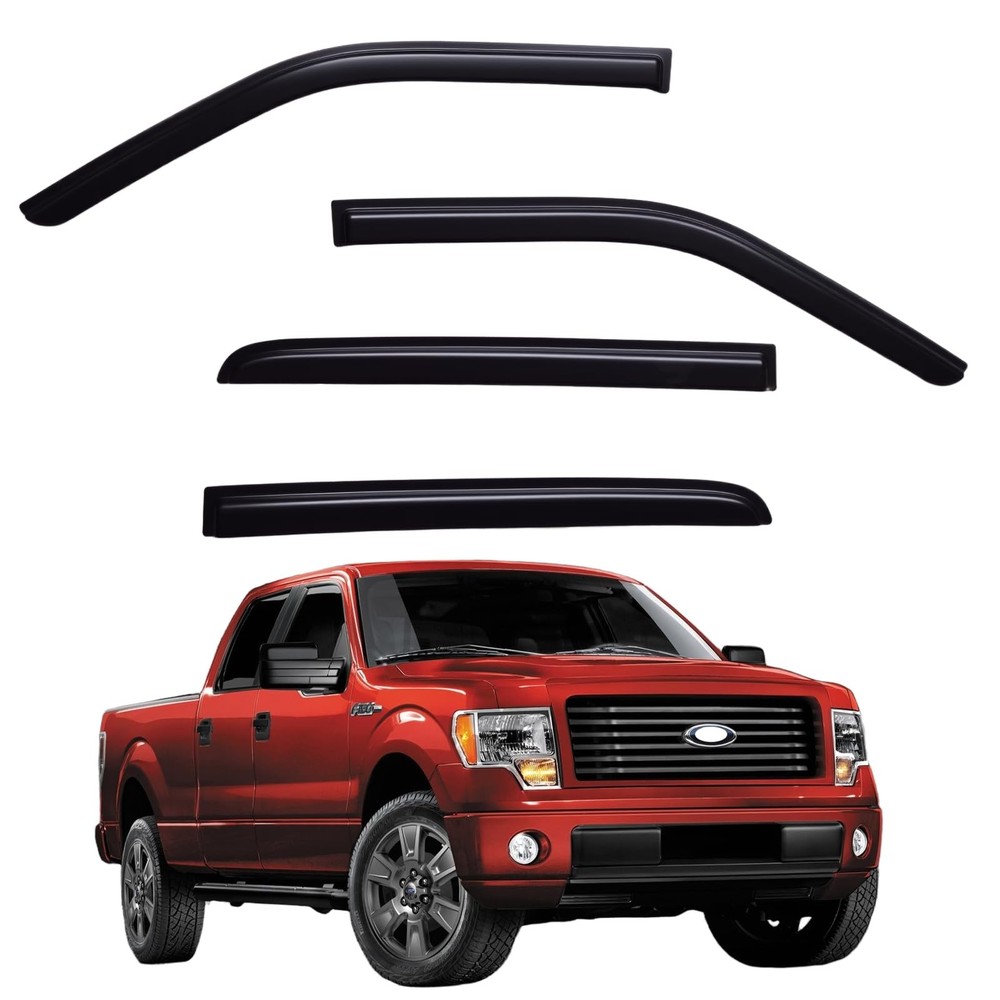 Window Visors Rain Guards fits 2009-2014 Ford F150 SuperCrew Cab, Out-Channel…