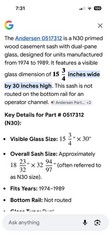 Andersen N30 PrimedCasement Sash with Dual Pane Glass; Part # 0517312