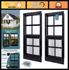 2 Pack 18″x23″ Flush Mount Shed Windows with Tempered Glass & Screen – Ideal for