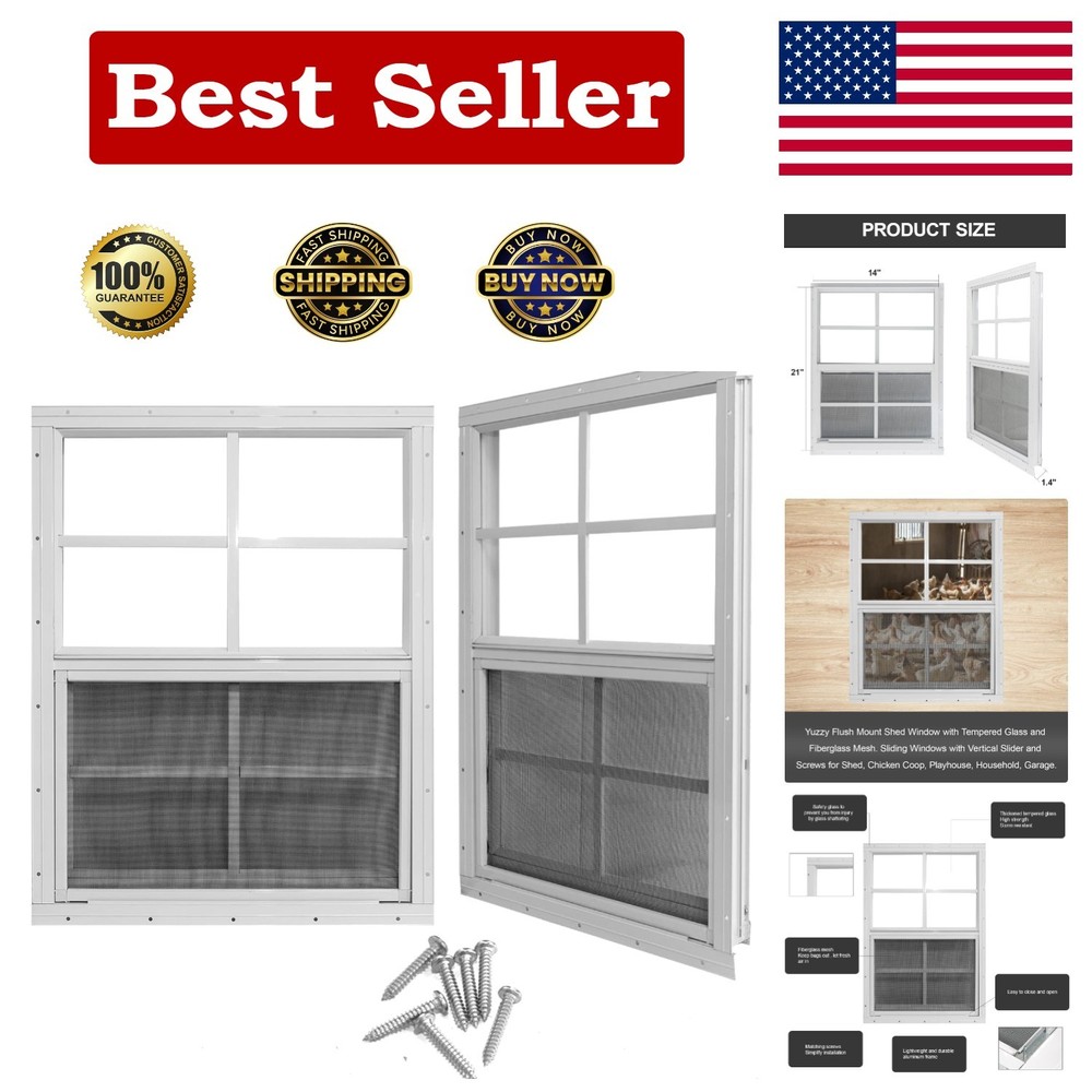 Modern Aluminum Frame 14″x21″ Sliding Windows for Shed, Coop & Garage – 2 Pack