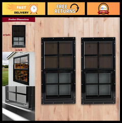 14″ x 27″ Black Shed Windows 2 Pack – Tempered Glass Flush Mount for Coop, Garag