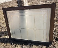 Etched Frosted Clear Glass Vintage Church Window, Architectural Art Glass, J,