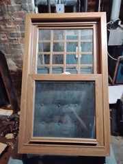 Double-Hung Wood Window Pair 55×32 White Exterior Woodgrain Interior, GBG