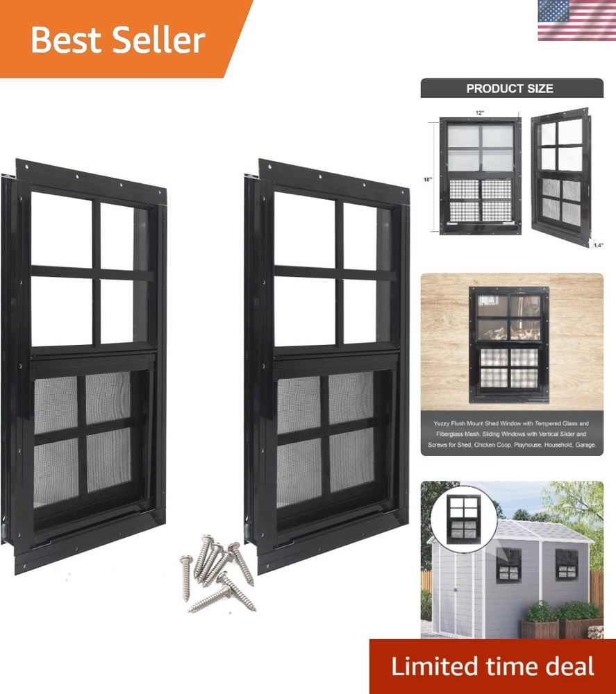 Versatile 12″ x 18″ Tempered Glass Windows for Sheds, Coops & Garages – 2 Pack