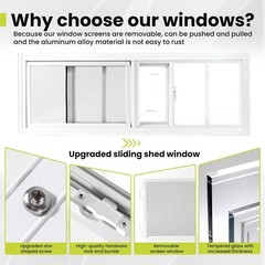 2 Pack Shed Windows 10″x29″ Sliding Windows Transom Window with Tempered Glass