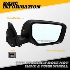 Gloss Black Passenger Side Power Mirror Assembly 3 Pins Compatible with Right