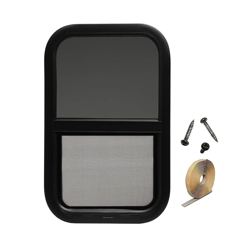 RV Window 14″ x 16″ – Vertical Slider with Screen & Trim Ring fits 1-1/2″ Wal…