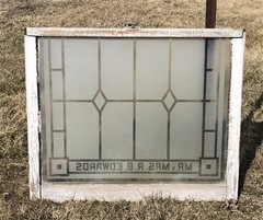 Etched Frosted Clear Glass Vintage Church Window, Architectural Art Glass, I,