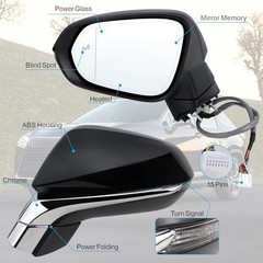 Left Driver Side Mirror Compatible With 2016-2022 L-15Pins 2016-2022 Black