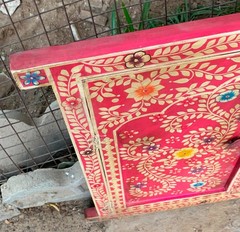 Hand Painted Pink Wooden Window Bone Inlay Designs Indian Floral Wall Decor