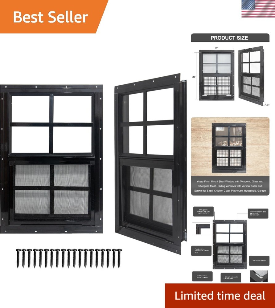 Durable 2 Pack of 18″ x 23″ Sliding Windows with Fiberglass Screen for Sheds