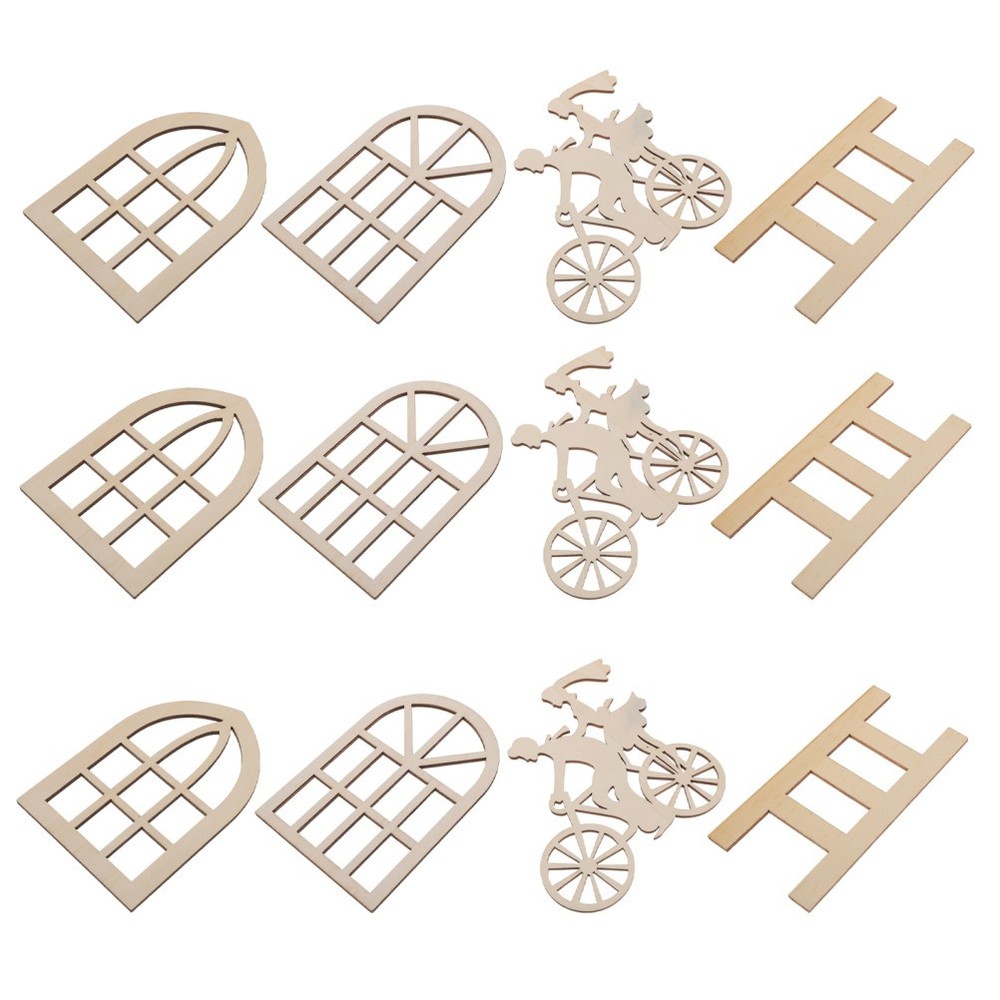 16Pcs Mini Wood Window Frames for Crafts Beige Durable Dollhouse Decoration