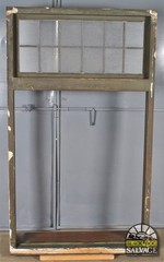 Salvaged Steel Window Frame with Leaded Glass Transom, 81.5″H x 47″W