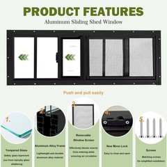 2 Pack Sliding Shed Windows 10×18 In Black Transom Window Tempered Glass Screen