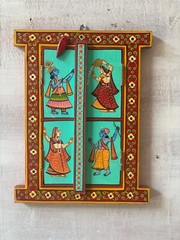 Wooden Jharokha Wall Hanging | Krishna Painting | Indian Window Frame Decor
