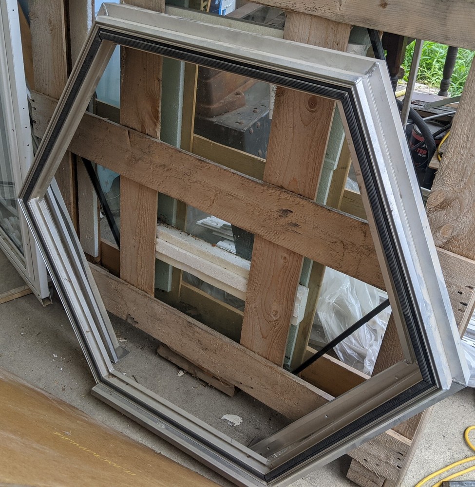 Custom Made 48-in Aluminum Framed Double Pane Hexagon Window (Not Octagon) Rare