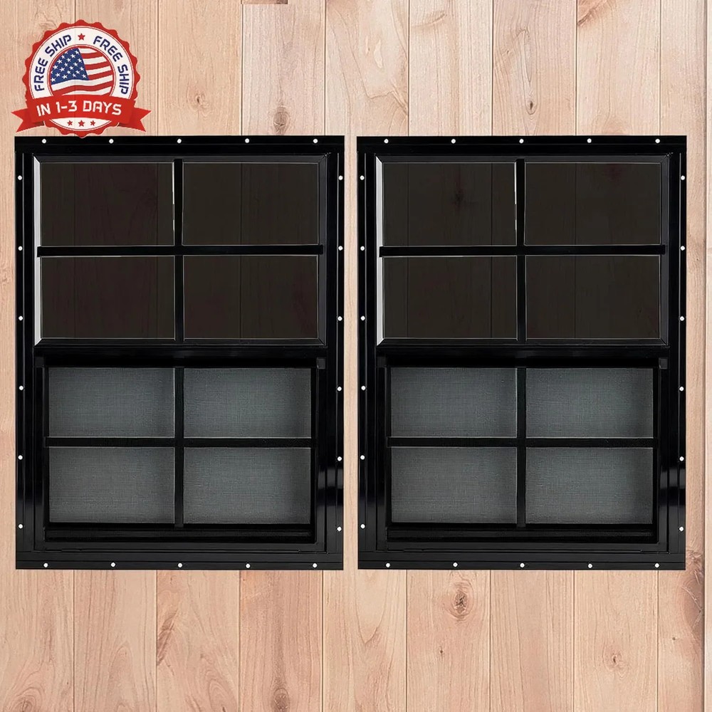 18″ x 27″ Black Shed Windows 2 Pack,Small Windows with Tempered Glass – Flush Mo