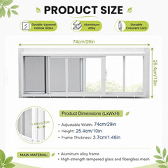 2 Pack 10″ X 29″ Shed Windows, White Aluminum Sliding Frame with Tempered Glass,