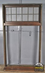 Salvaged Steel Window Frame with Leaded Glass Transom, 81.5″H x 47″W