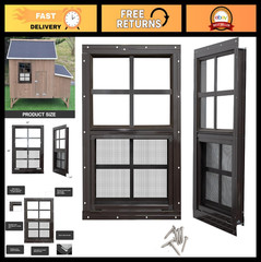 2 Pack Shed Windows 12×18 Black Frame Flush Mount Tempered Glass Fiberglass Scre