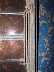 Vintage Leaded Brown Glass Steel Casement Window, 36 3/8″ x 20″