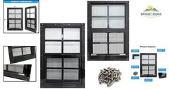2 Pack Shed Windows 24×36 Black Frame Tempered Glass for Sheds and Coops