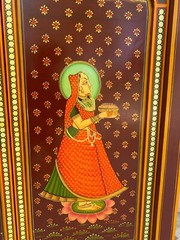 Radha Krishna Hand Painted Wooden Window Religious Hindu Deity Wall Decor Frame