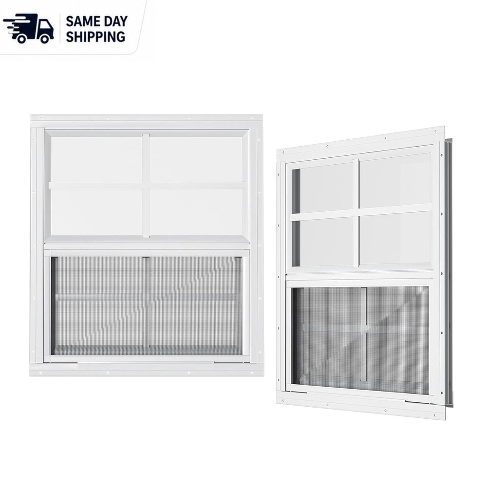 Flush Mount Shed Windows 24” W x 27” H – Durable Aluminum Frame, 2 Pack