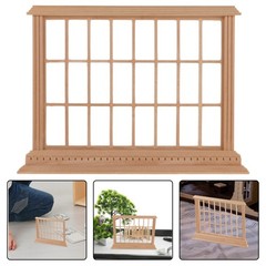 Unfinished Beige Mini Wood Window Frame for Dollhouse and Model House Decor