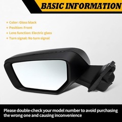 Gloss Black Driver Side Mirror Assembly Compatible with 2014-2019 Impala Left