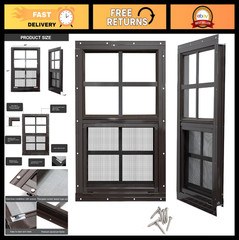 2 Pack 24×27 Flush Mount Shed Windows with Tempered Glass & Screen – Brown Frame
