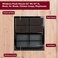 24″ X 27″ Black Shed Windows 2 Pack,Small Windows with Tempered Glass – Flush Mo